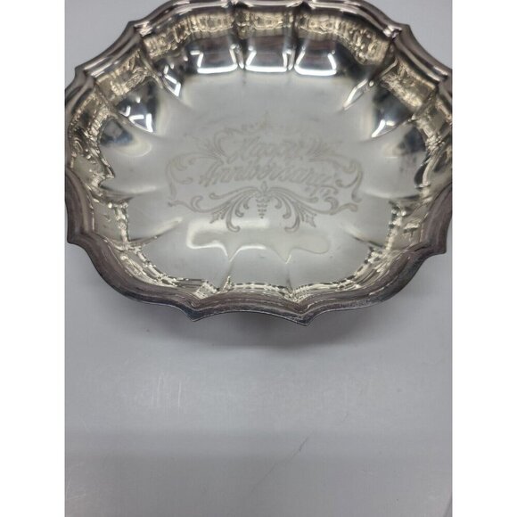 Chippendale Happy Anniversary Silver Plated Candy Dish Engraved - Picture 3 of 5